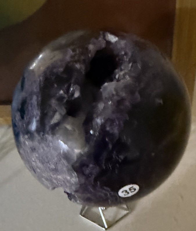 Purple Amethyst Crystal Geode Sphere Mineral Display Specimen on Stand