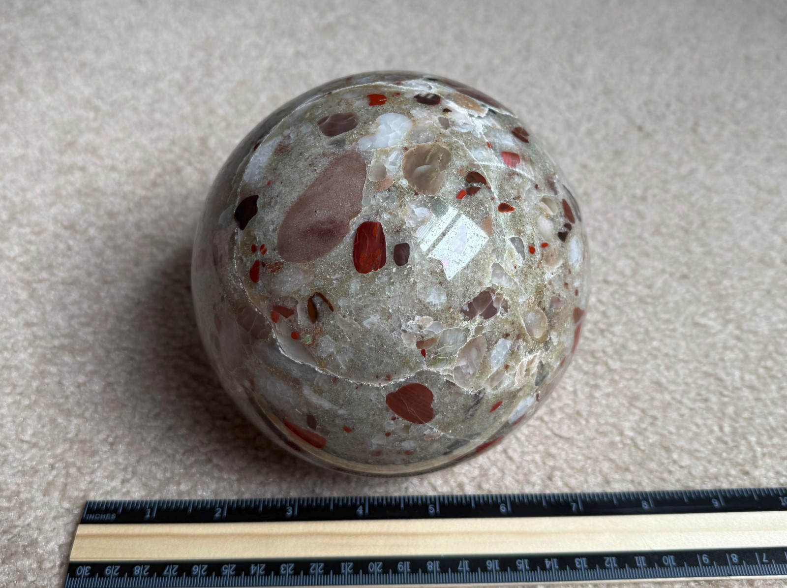 8.75lb Michigan Puddingstone Pudding Stone 5 1/2″ custom made beautiful SPHERE