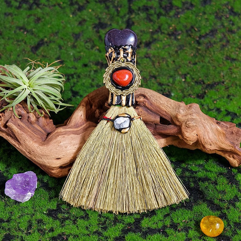 Enchanted Mini Witch Broom Crystal Protection Altar Tool Pagan Wiccan Decor Gift