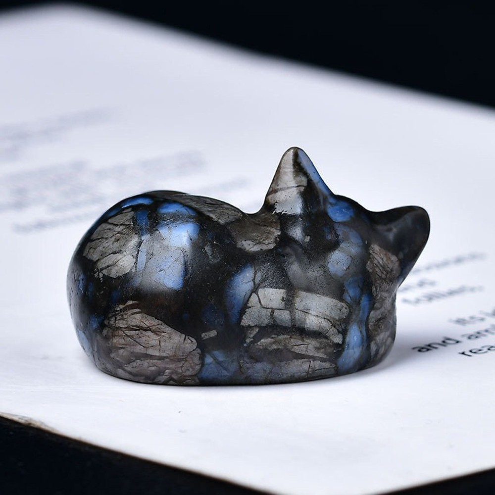 Natural Stone Reiki Healing Crystal Cat Statue Animal Craft Home Decoration