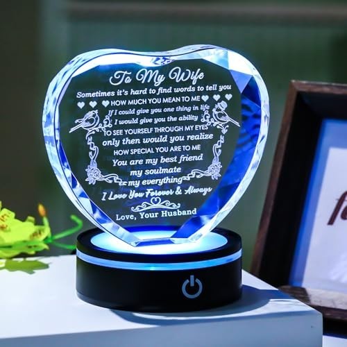 Romantic LED Base Gifts for Wife – Crystal Keepsake, Anniversary & Birthday Idea