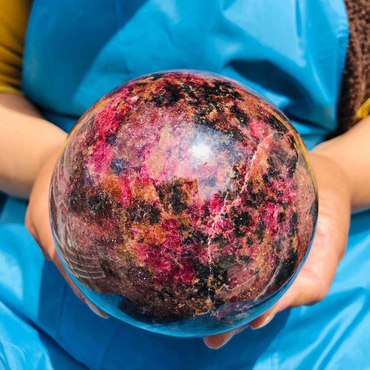 5.47LB Natural Rhodonite Crystal Sphere Pink Black Healing Gem Stone 4794
