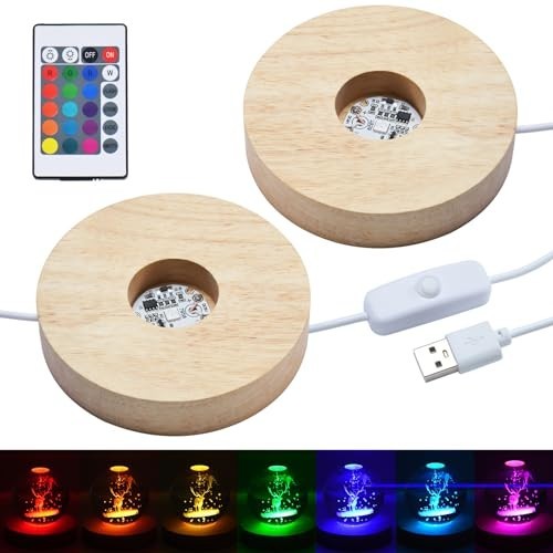 2pcs LED Color Changing Light Base – Adjustable 7 Colors Display Stand with Remo