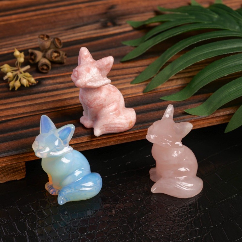 Natural Crystal Fox Carving Figurine Reiki Healing Desktop Meditation random 3pc