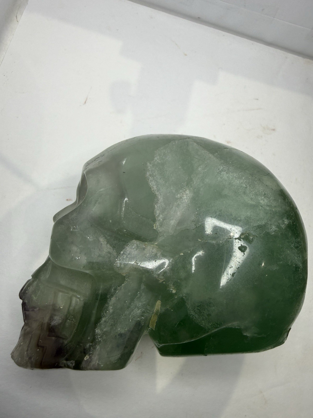 Large Natural Green And Purple Fluorite Crystal Carved Polished Skull 1lb 13oz