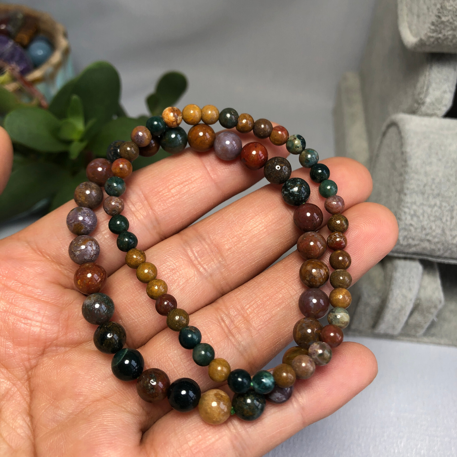 wholesale 4mm/6mm Natural ocean jasper Crystal beads bracelet 15g-16g A6031