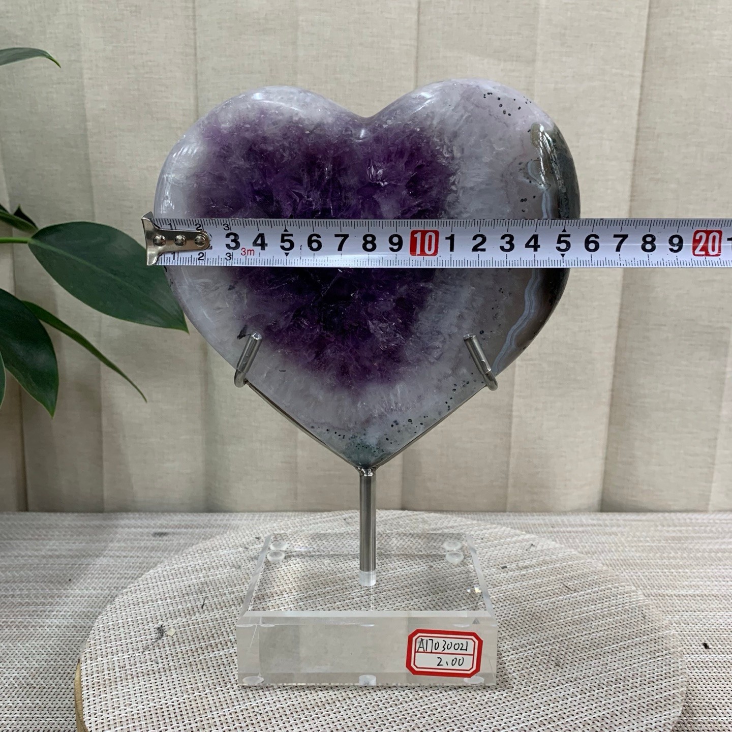 4.8LB Purple Amethyst Agate Heart Carving Natural Crystal Ornament Home Gif+base