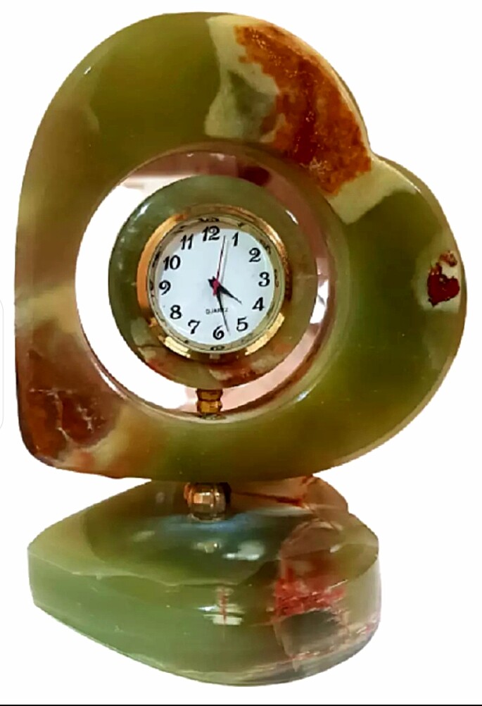 Large Polished Onyx Heart Clock AAA+ Grade – Natural Banded Stone Home Decor