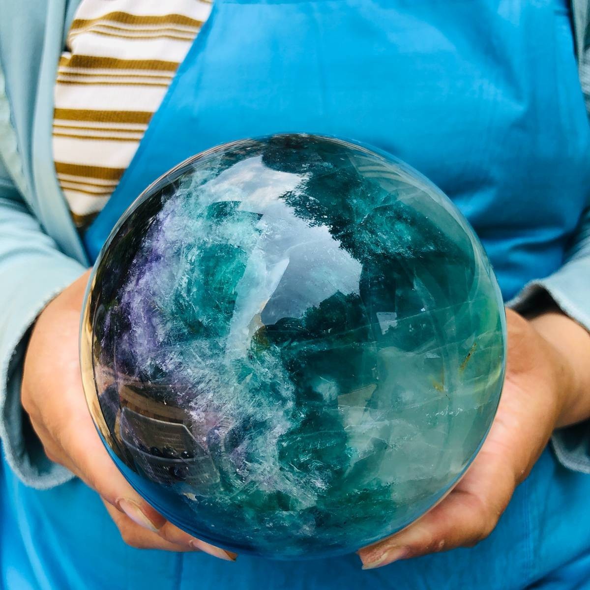 6.22LB Natural Crystal Rainbow Fluorite Sphere Display Ball Reiki Healing