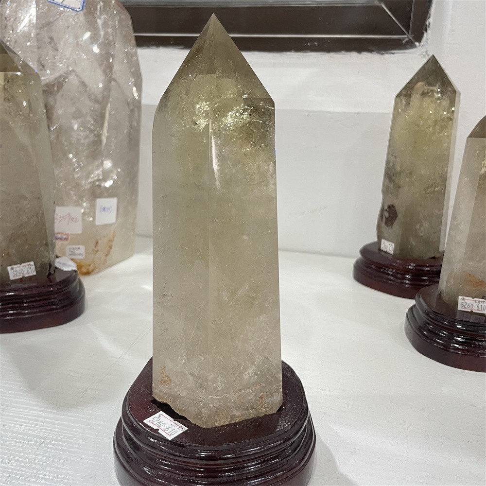 4.8LB 9.8″ Natural Smoky Quartz Obelisk Tower Crystal Quartz Healing+stand