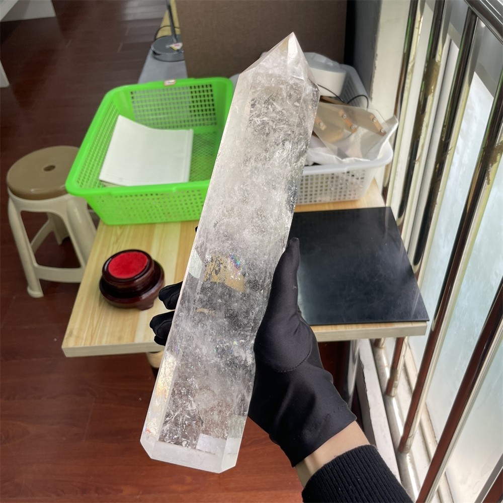 3.7LB 12.6″ Natural A++ Clear Quartz Obelisk Tower Crystal Reiki Decor Rainbow