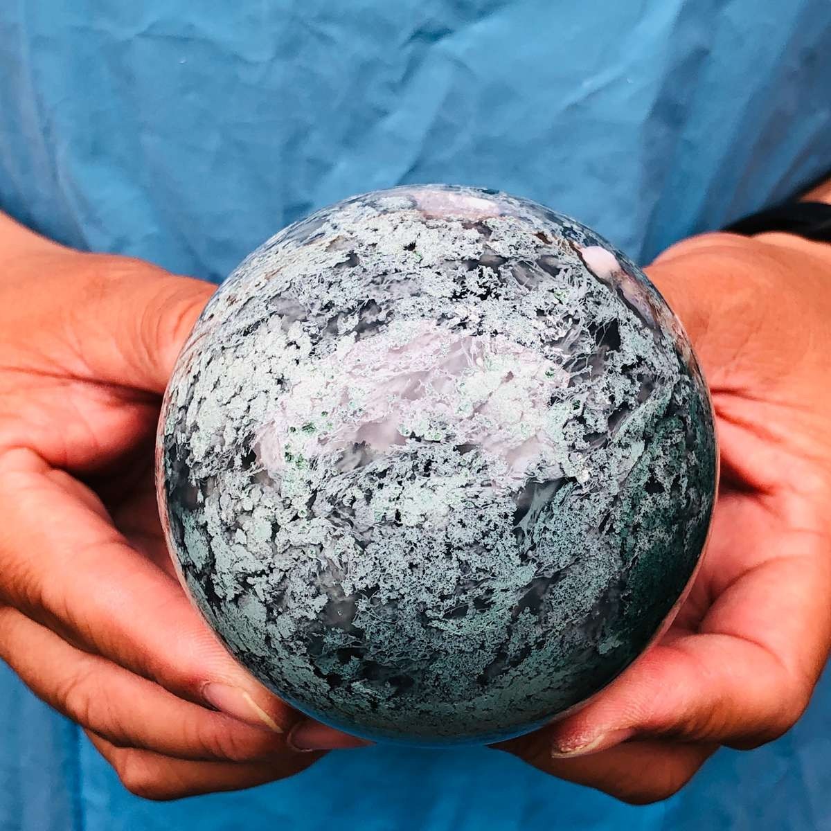 3pcs 4.46LB Natural Water Grass Agate Ball Quartz Crystal Ball Healing 2116