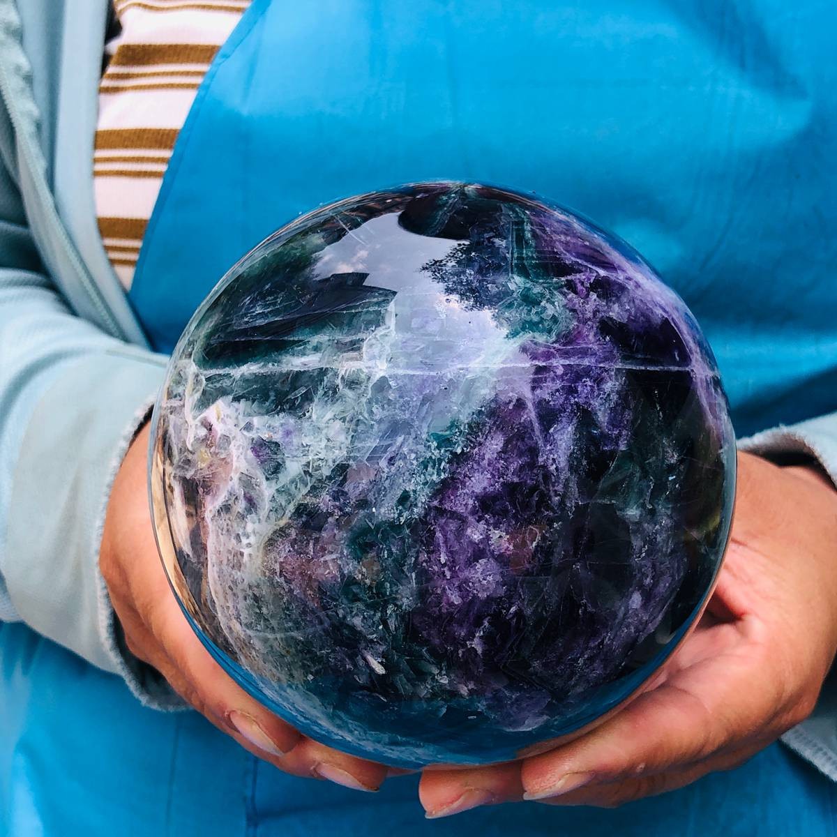 5.25LB Natural rainbow fluorite sphere quartz crystal polished ball healing