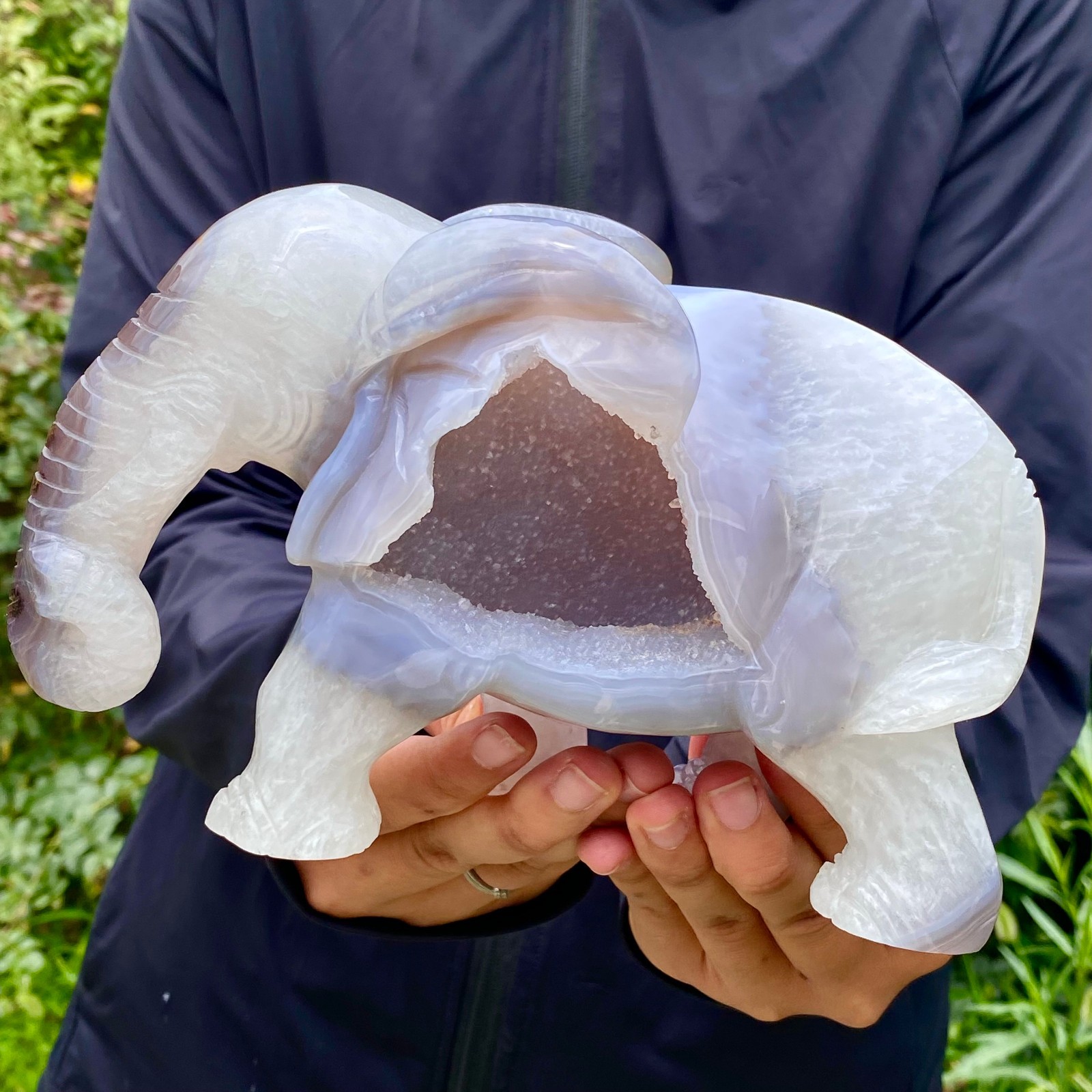 3.9LB Natural Agate Geode Quartz Carved Crystal Elephant Reiki Decor
