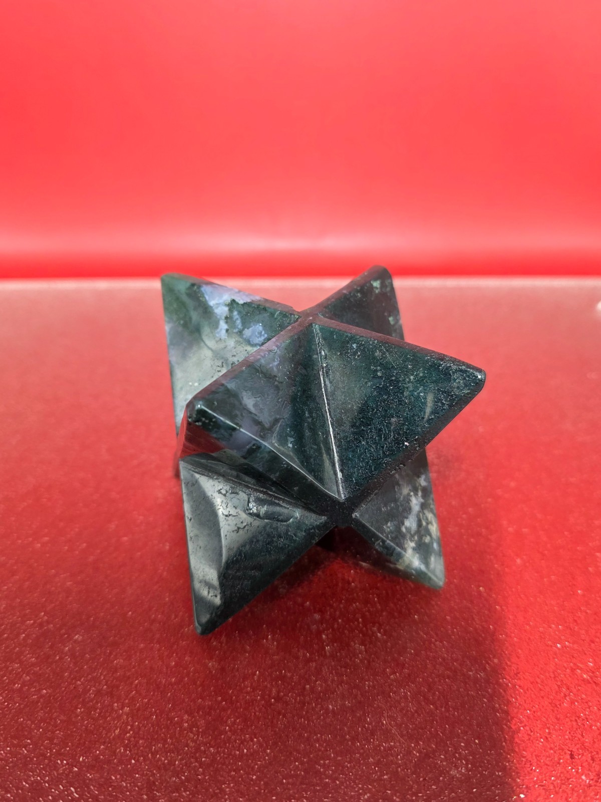 424g Moss Agate 8 Point Merkaba Star Carving Crystal Sacred Geometry Healing