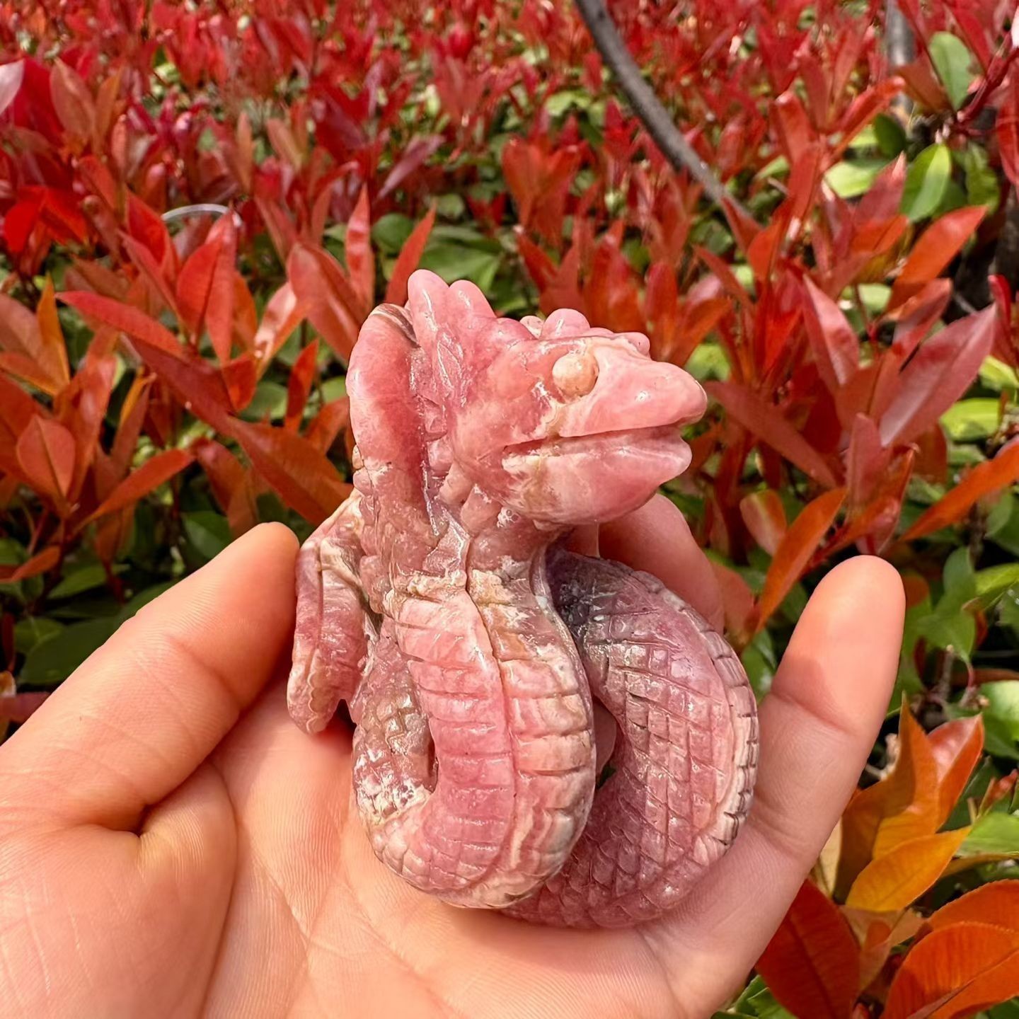 449g Natural Rhodochrosite Quartz Carved nine-tailed fox Crystal Reiki Healing
