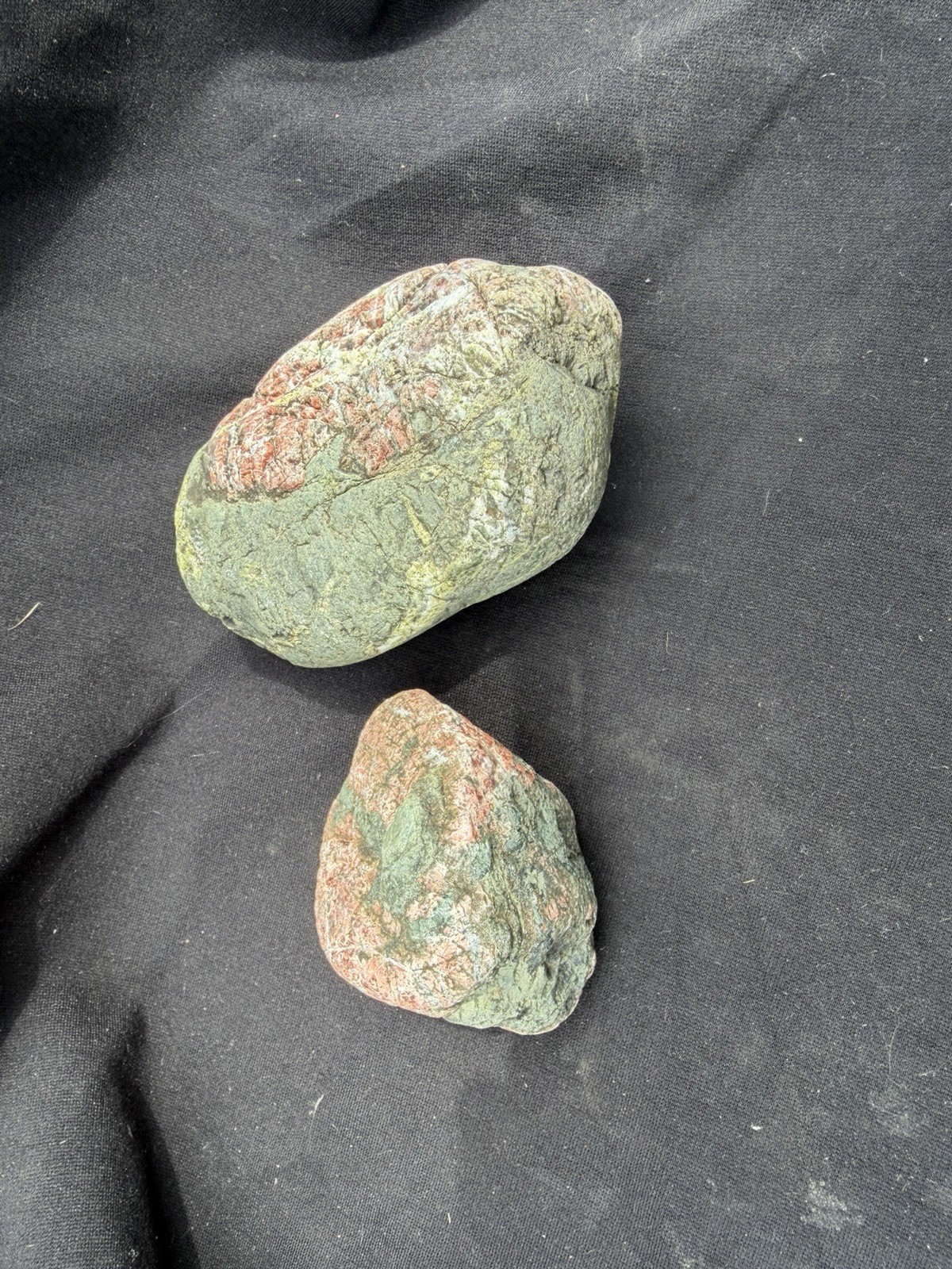 “The Dragon Eggs” Pair | Rare Red & Green Natural River Stones/ Lapidary/Display