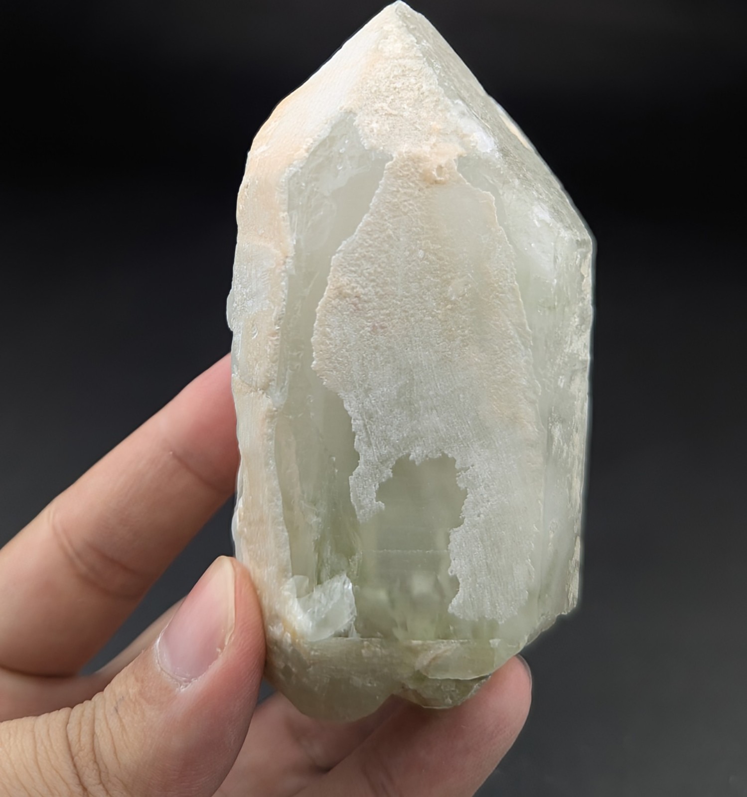 Green Tourmaline Included And Dissolved Quartz Crystal, Afghanistan, 295 Grams