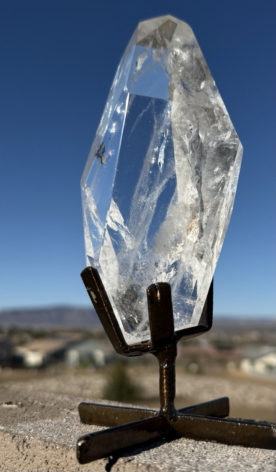 HIGHEST QUALITY CLEAR Quartz Crystal Geometric Freeform 472gr my bEST w/Stand