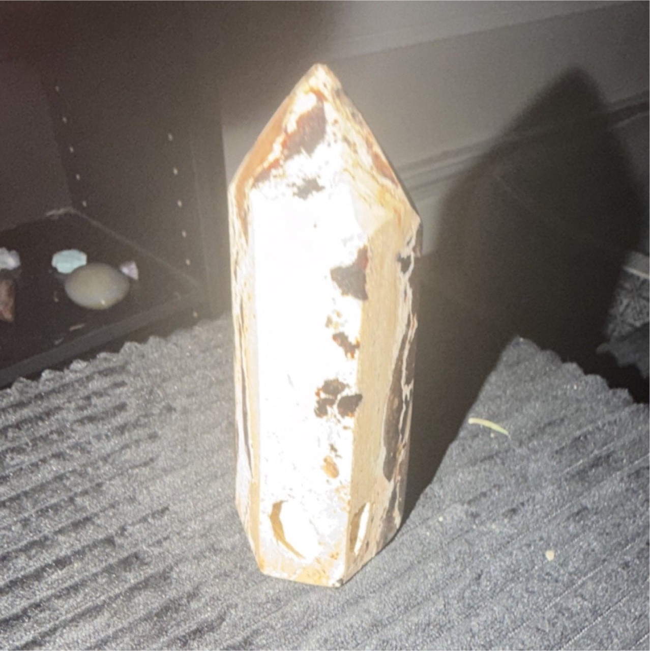 Polished Brown and White Pointed Crystal Healing Stone for Meditation and Energy