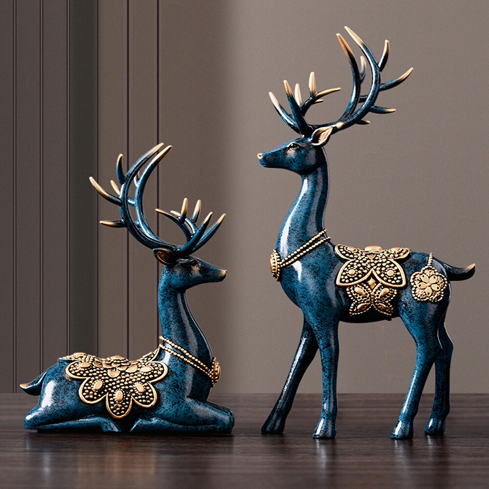 A Pair of Sika Deer Statues, Modern Sika Deer Figurines, Sika Deer Ornaments