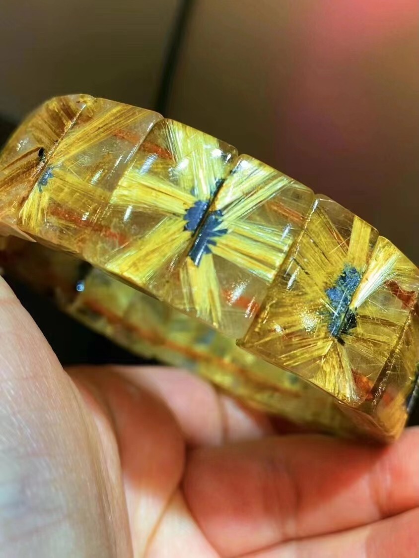 100% Natural Gold Rutilated Quartz Crystal Rectangle Man Woman Bracelet AAAAAA