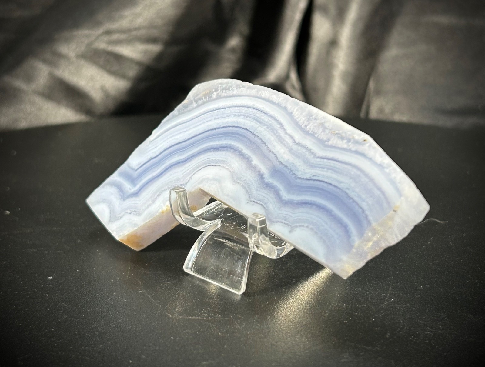 3.76″ Blue Lace Agate Slab With Acrylic Stand 2oz (58 grams)