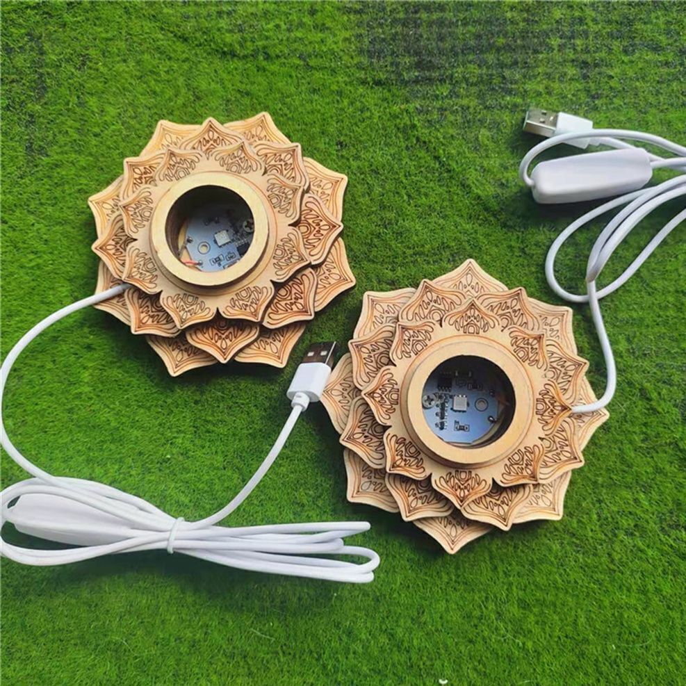Crystal Ball Wooden Lotus Base Desktop Craft Ornament Rechargeable Display Stand