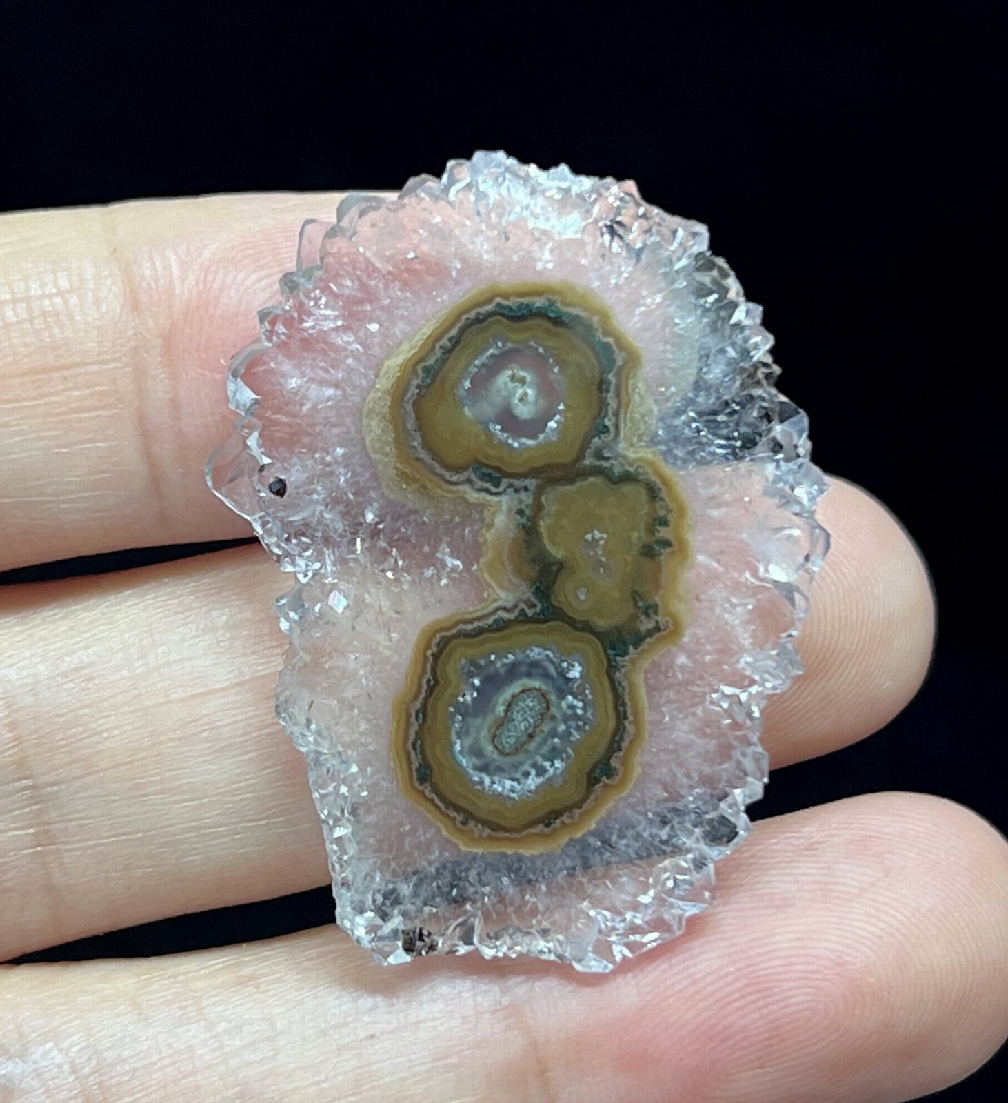 36mm Beautiful Pattern Quartz stalactite slice, both sides good