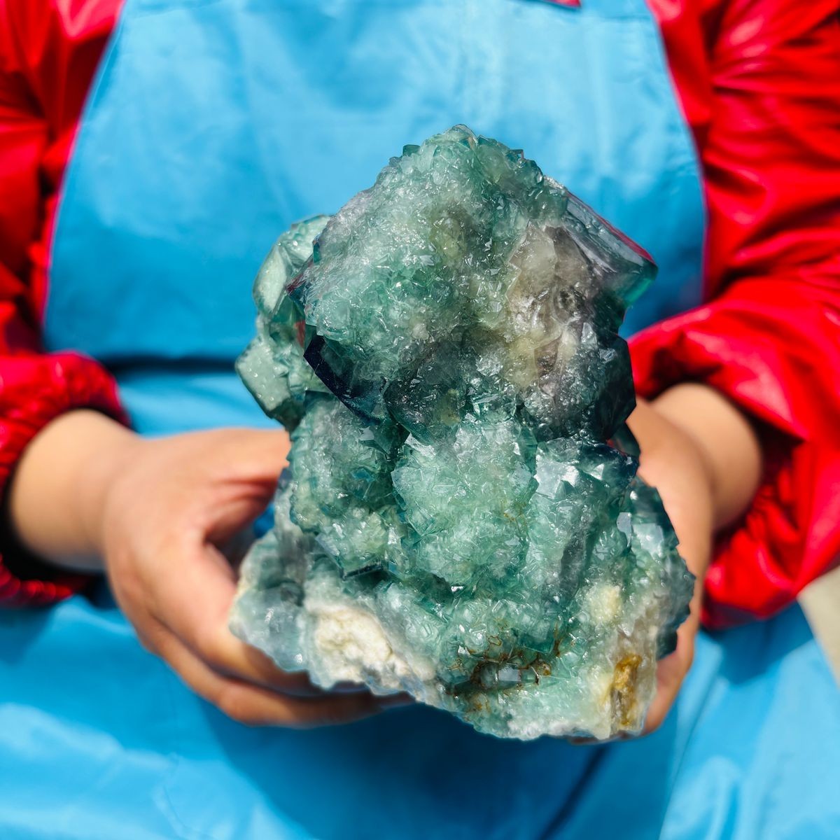 3.93LB Natural Green Fluorite Crystal Cluster Cubic Fluorite Specimen healing