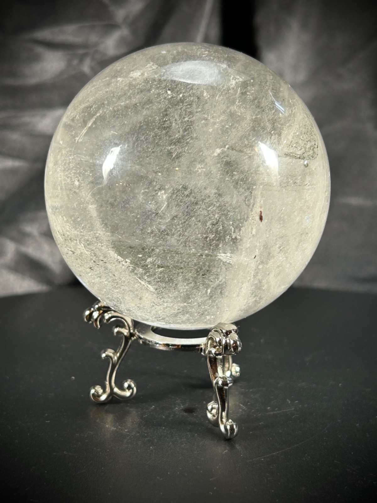 3″ Quartz And Lodolite Sphere With Metal Stand 1lb 6.1oz (625 grams)
