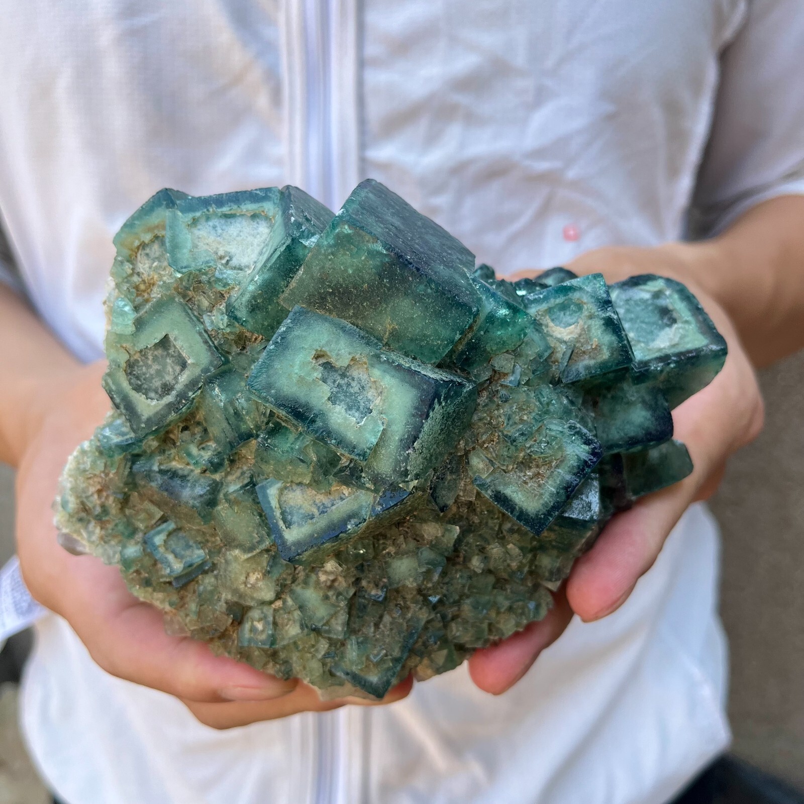 3.2lb NATURAL Green Cube FLUORITE Quartz Crystal Cluster Mineral Specimen