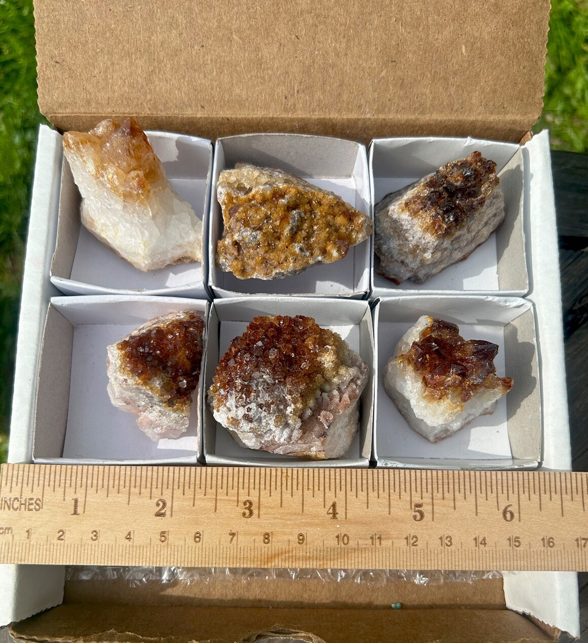 6 pcs CITRINE Quartz CLUSTER Crystal Mineral Point Bulk Flat Lot – BRAZIL