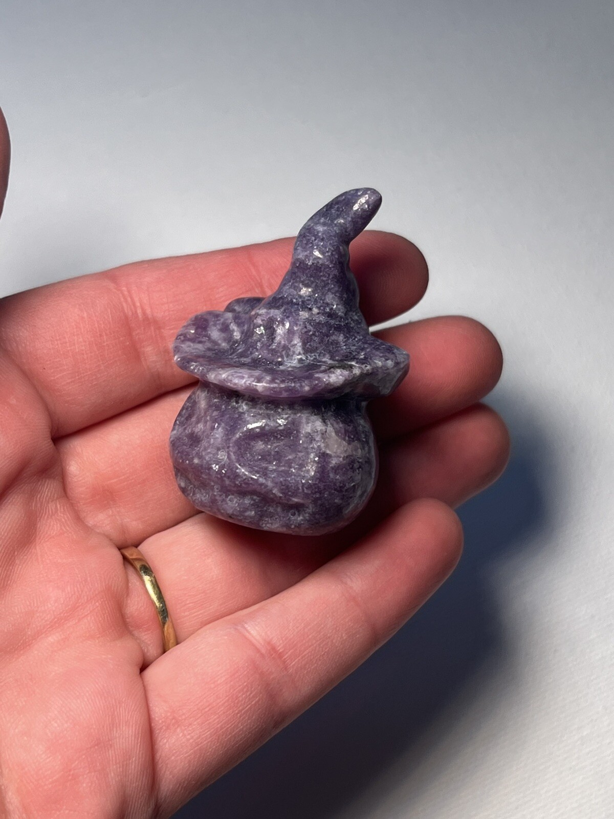 Lepidolite Purple Carved Healing Crystal Jack O Lantern Witch Hat Spooky Stone