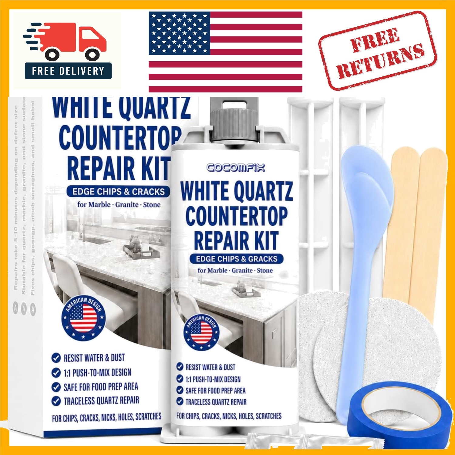 Invisible Quartz Countertop Chip Filler—Repair Cracks, Nicks & Scratches Easily