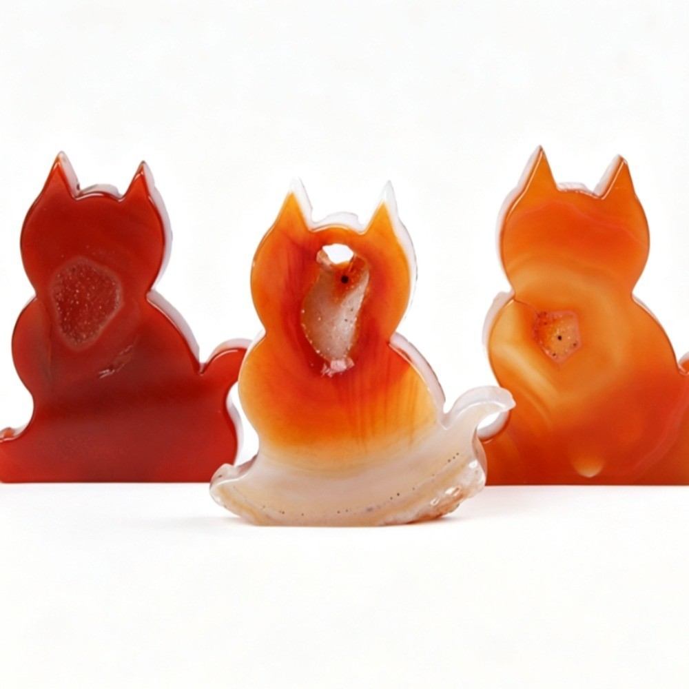Natural Red Agate Geode Lucky Cat Carving Crystal Stone Healing Desk Decor 2pcs