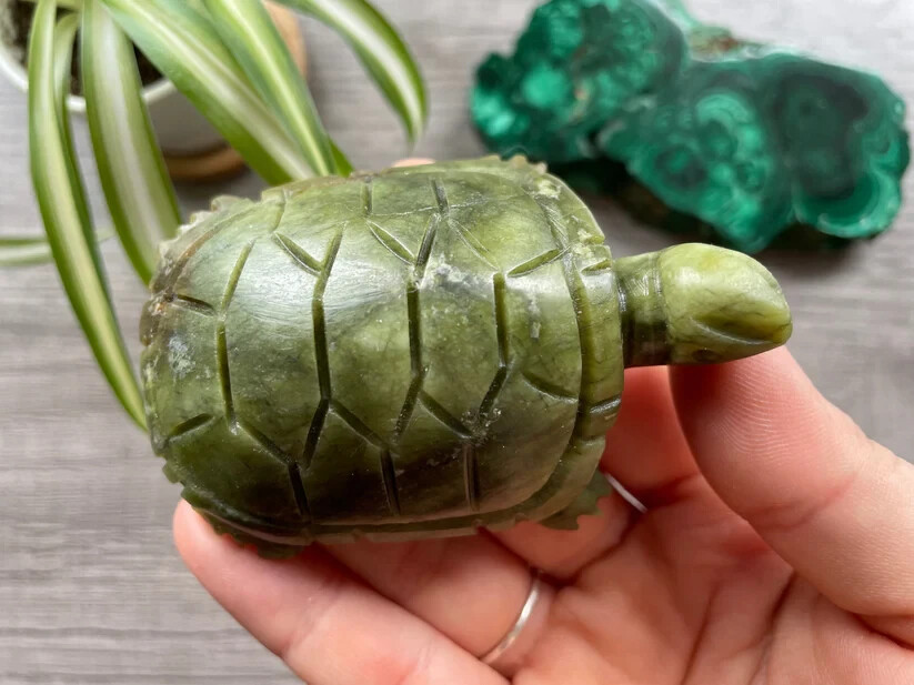 8cm Natural Green Jade Turtle Crystal Carving Healing Sculpture Birthday Gifts