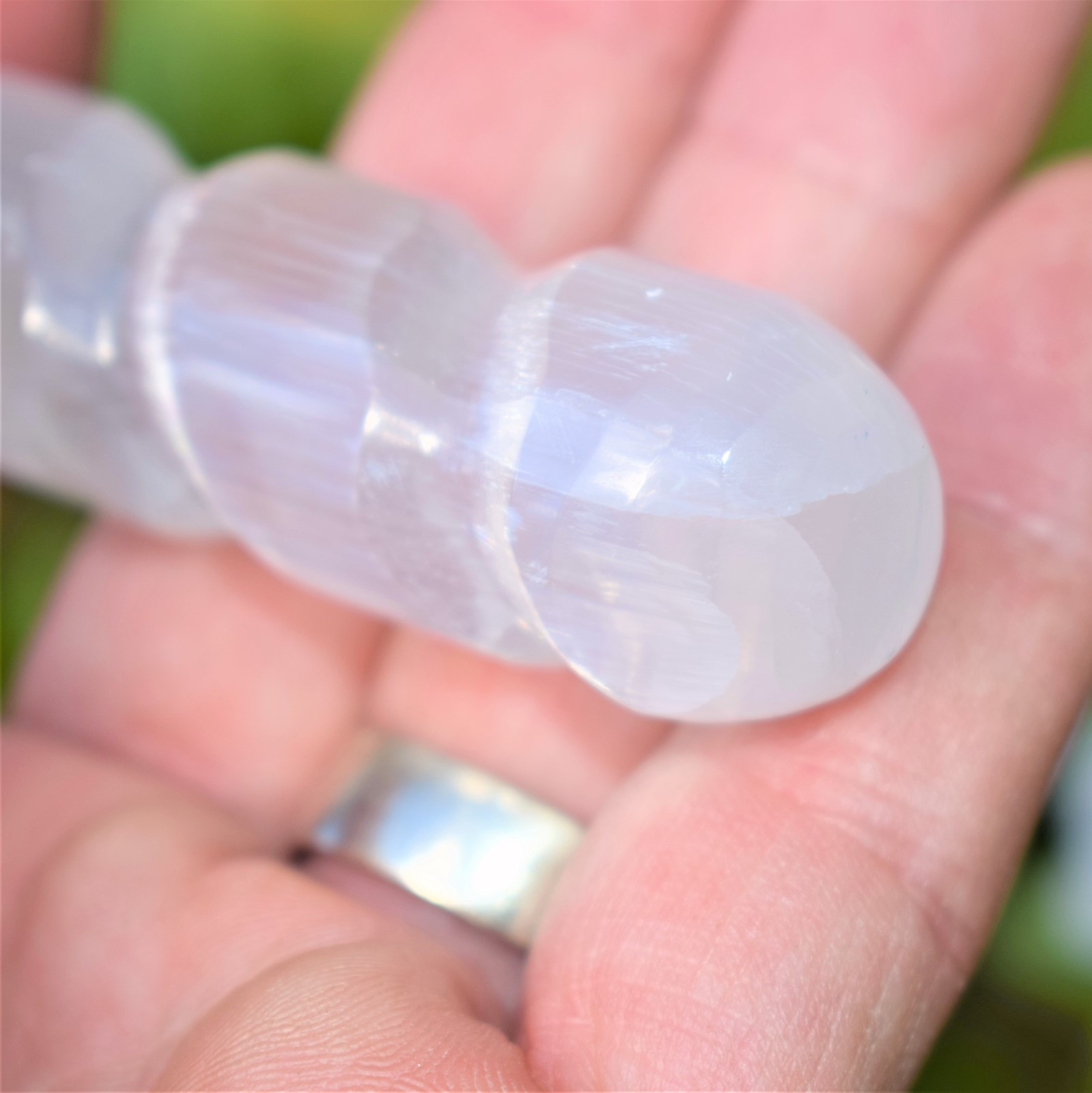 6″ Spiral Faceted Selenite Crystal Massage Wand + Baby Moroccan Selenite Heart