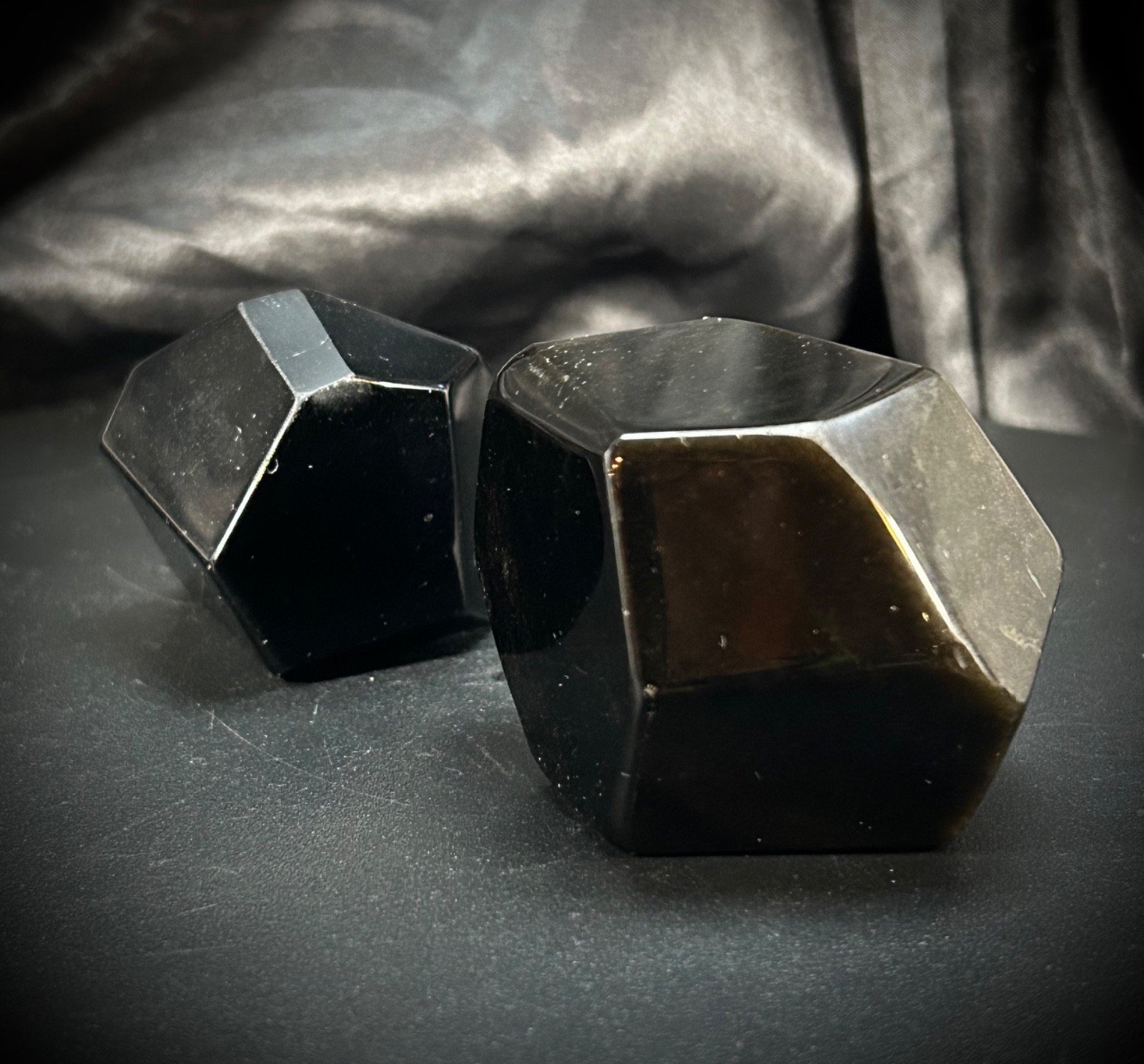 10.9oz (310 grams) Pair Of Black Obsidian Geometric Freeforms