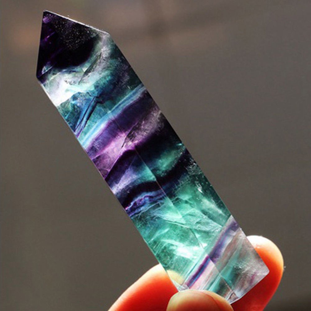 Colorful Natural Fluorite Quartz Crystal Wand Point Healing Stone Gifts