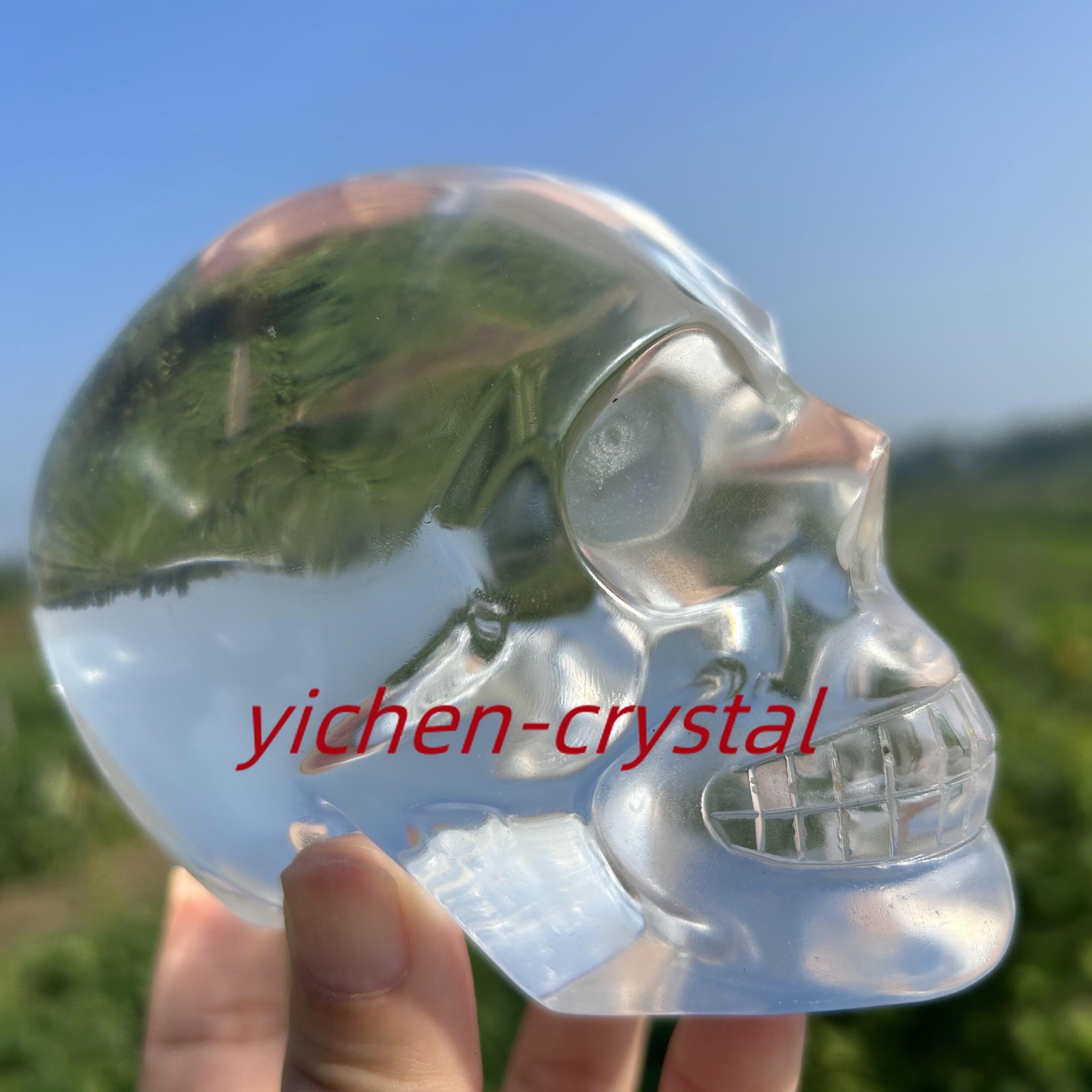 850G+ Large Smelting Stone Hand Carved Quartz Crystal Skull Reiki Heal Gift 1pc