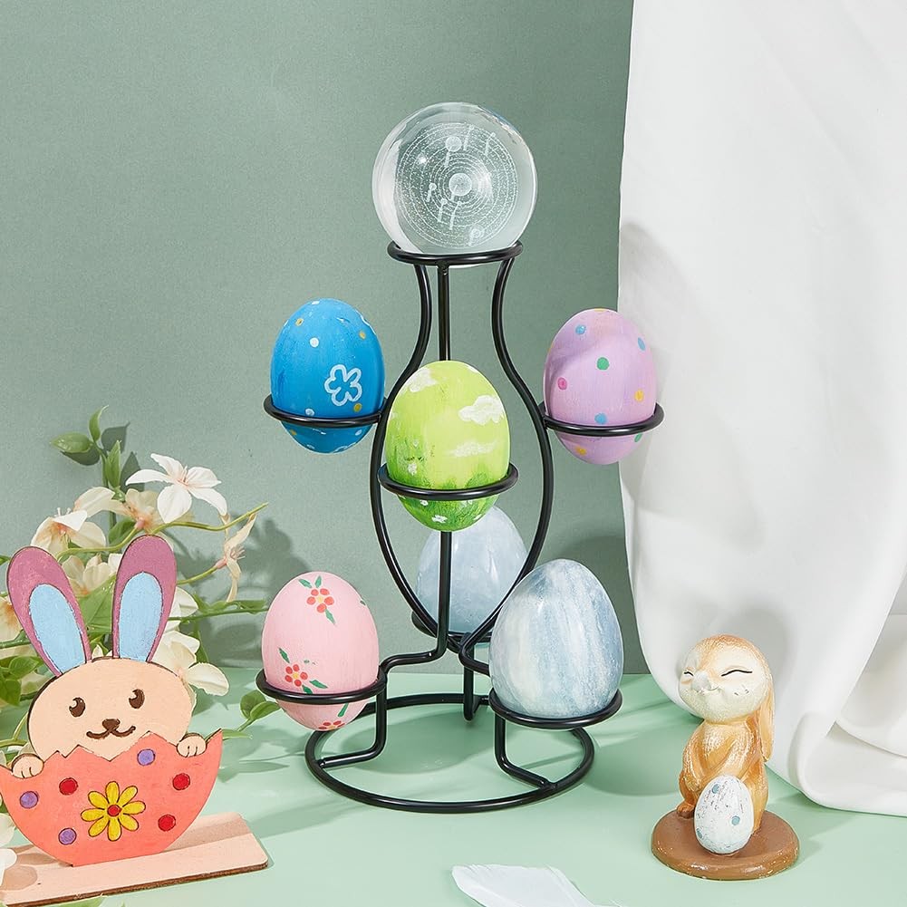 Crystal Ball Holders, 7 Eggs Display Stand Black Iron Multi-Sphere Display Holde