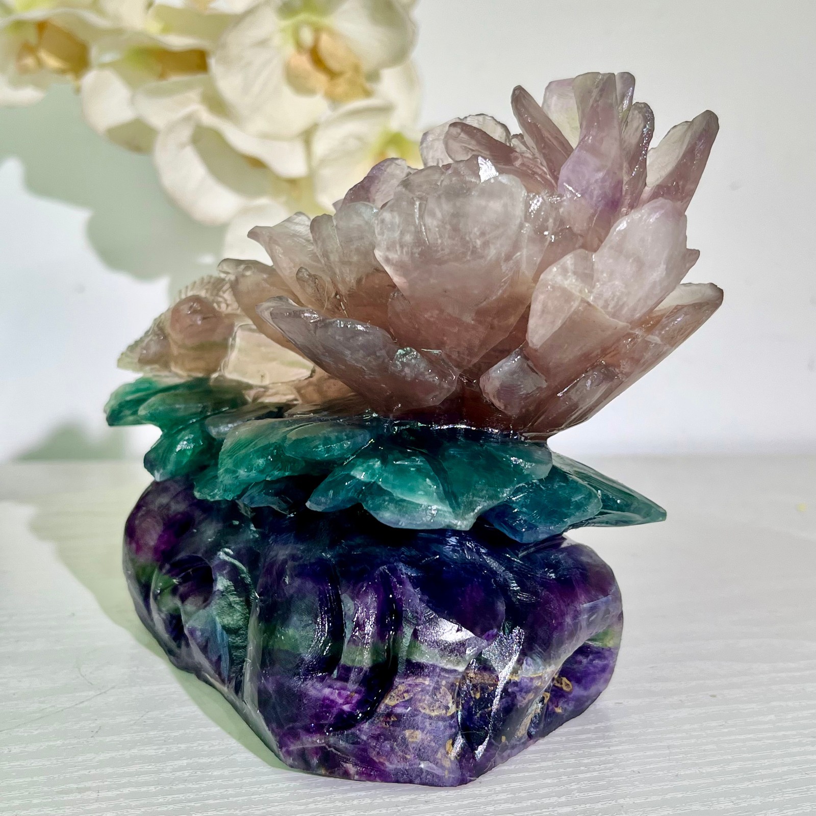 4.43LB Natural fluorite quartz products, hand carved and polished spiritual orn