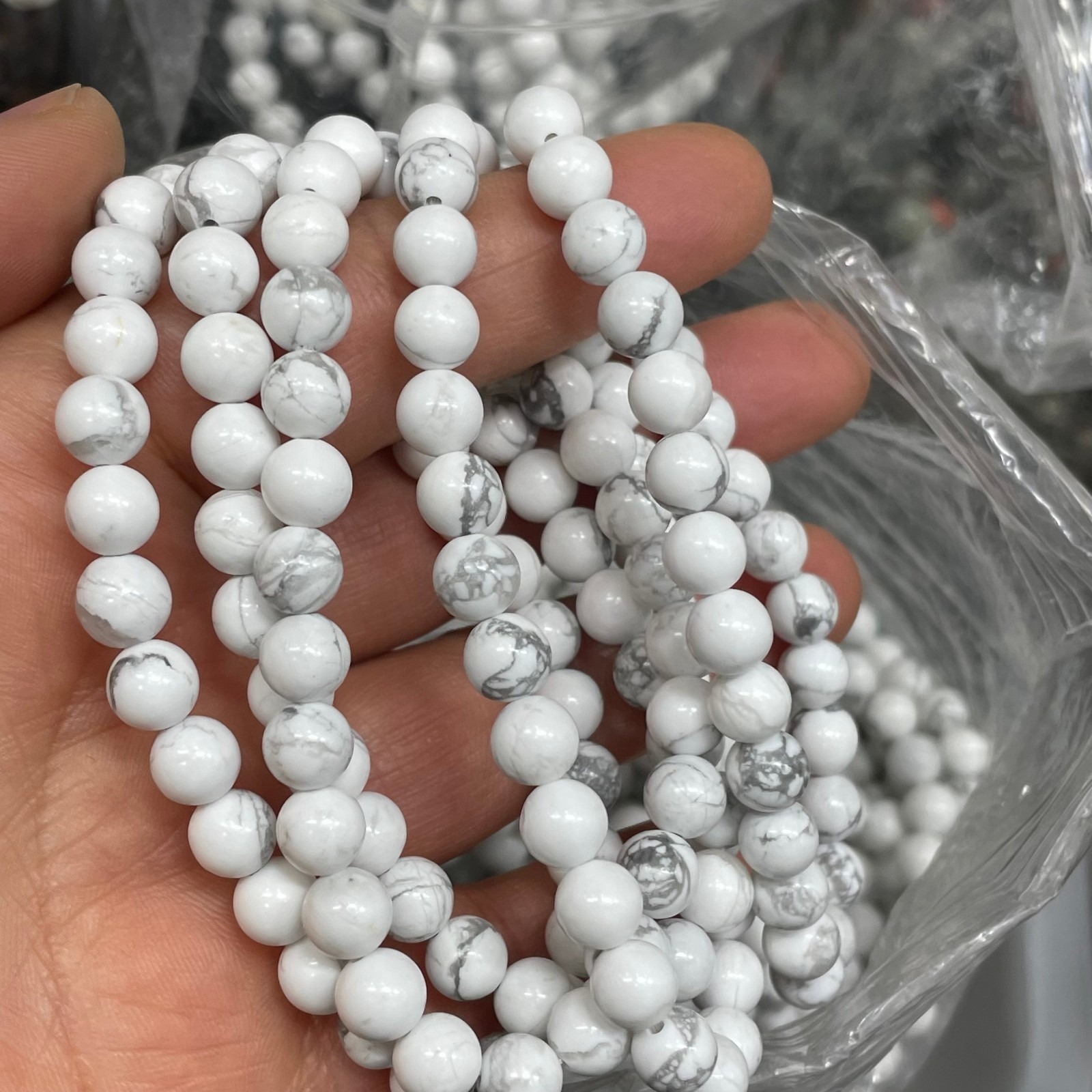 6mm 10pcs Wholesale Natural Energy Stone White TurquoiseBeaded Stretch Bracelet