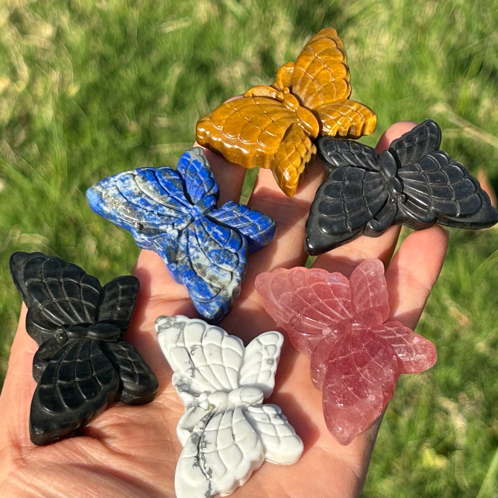 10pcs Mix Natural Quartz Crystal Butterfly Skull Carved Crystal Skull Reiki 1.8″