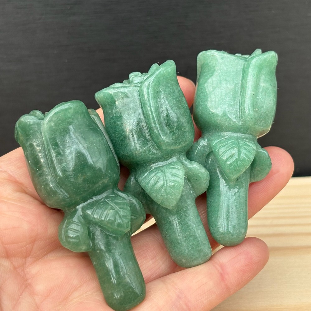 2.3″ Natural Aventurine Quartz Rose Carved Crystal Flower Skull Healing Gift 1pc