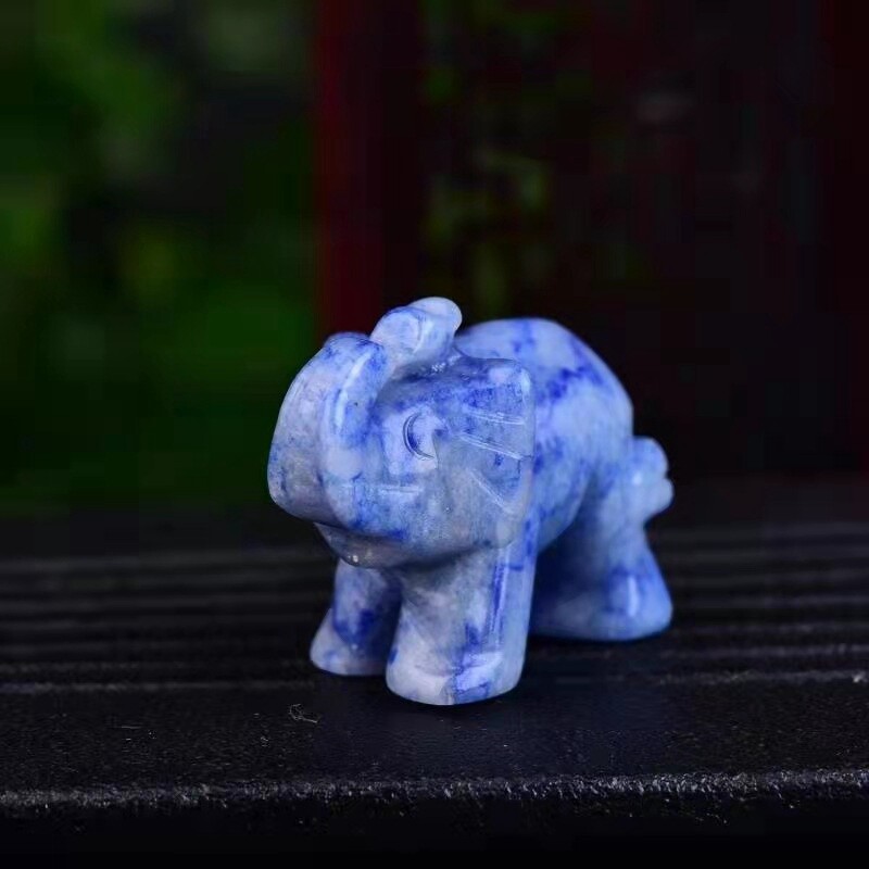 Natural Blue Sodalite Quartz Crystal Carved Baby Elephant Healing Energy Stone