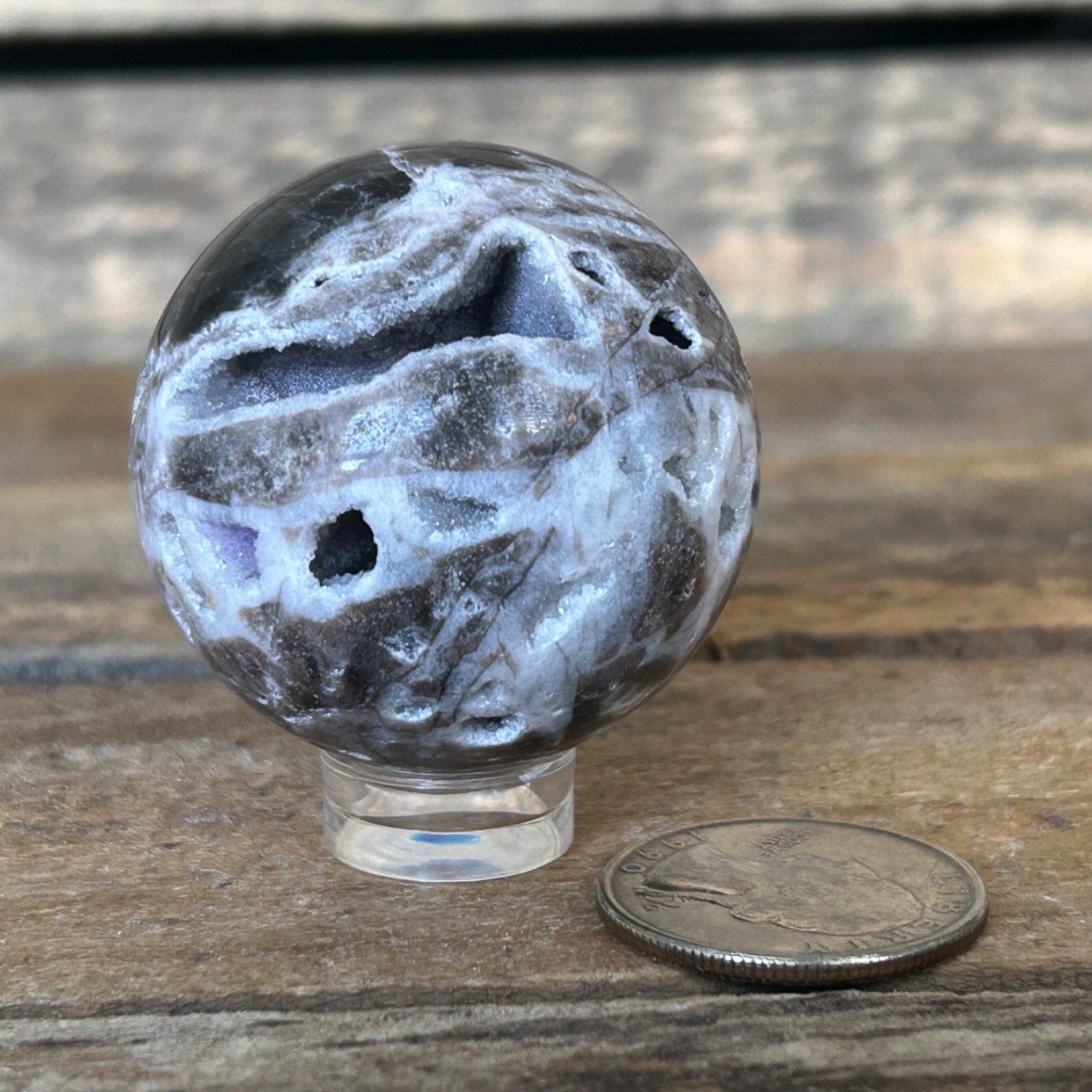Sphalerite Sphere 40mm Druzy Crystal Ball – Dark Stone with Natural Cavities