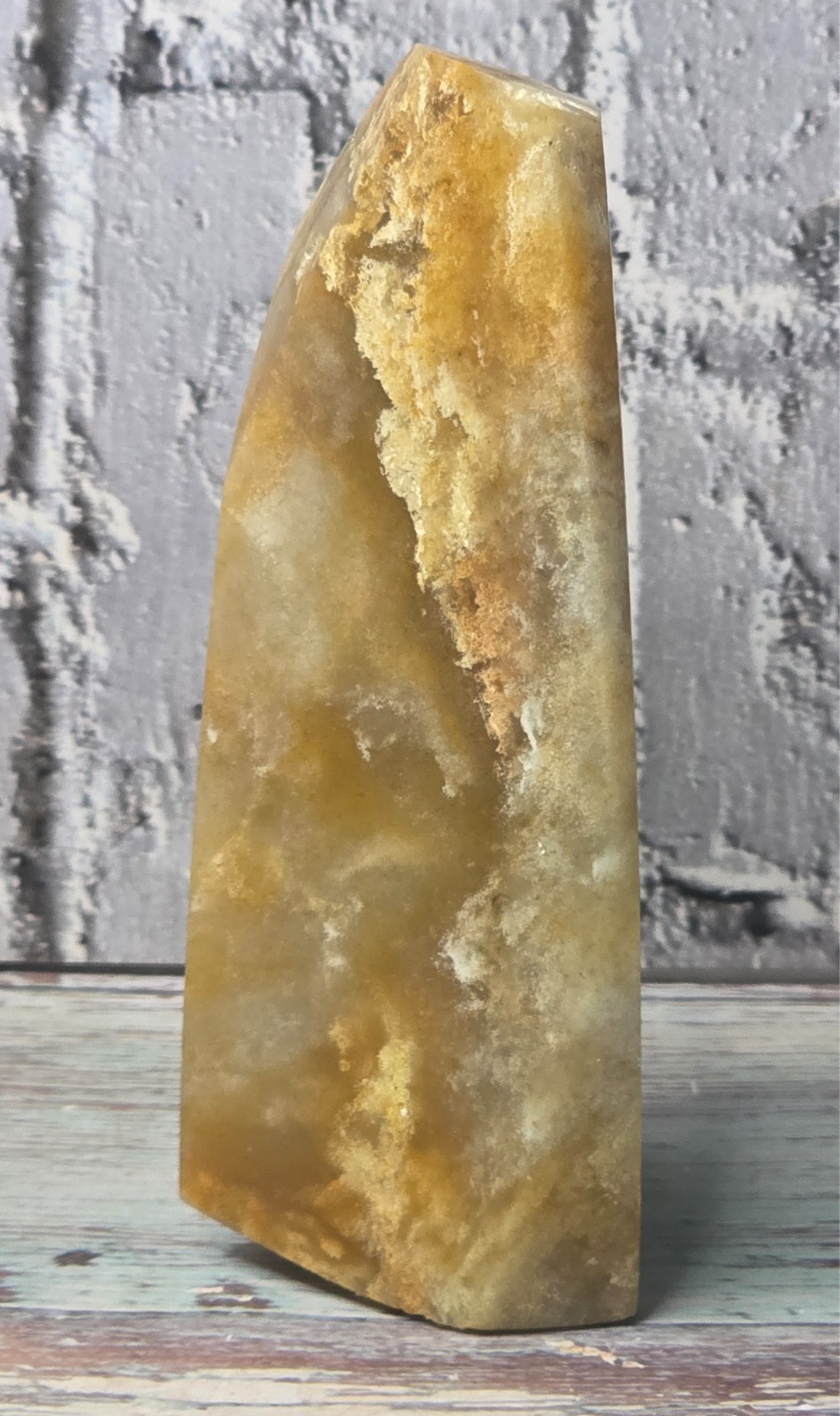 Natural Caribbean Calcite Polished Freeform – Scenic Ocean Landscape