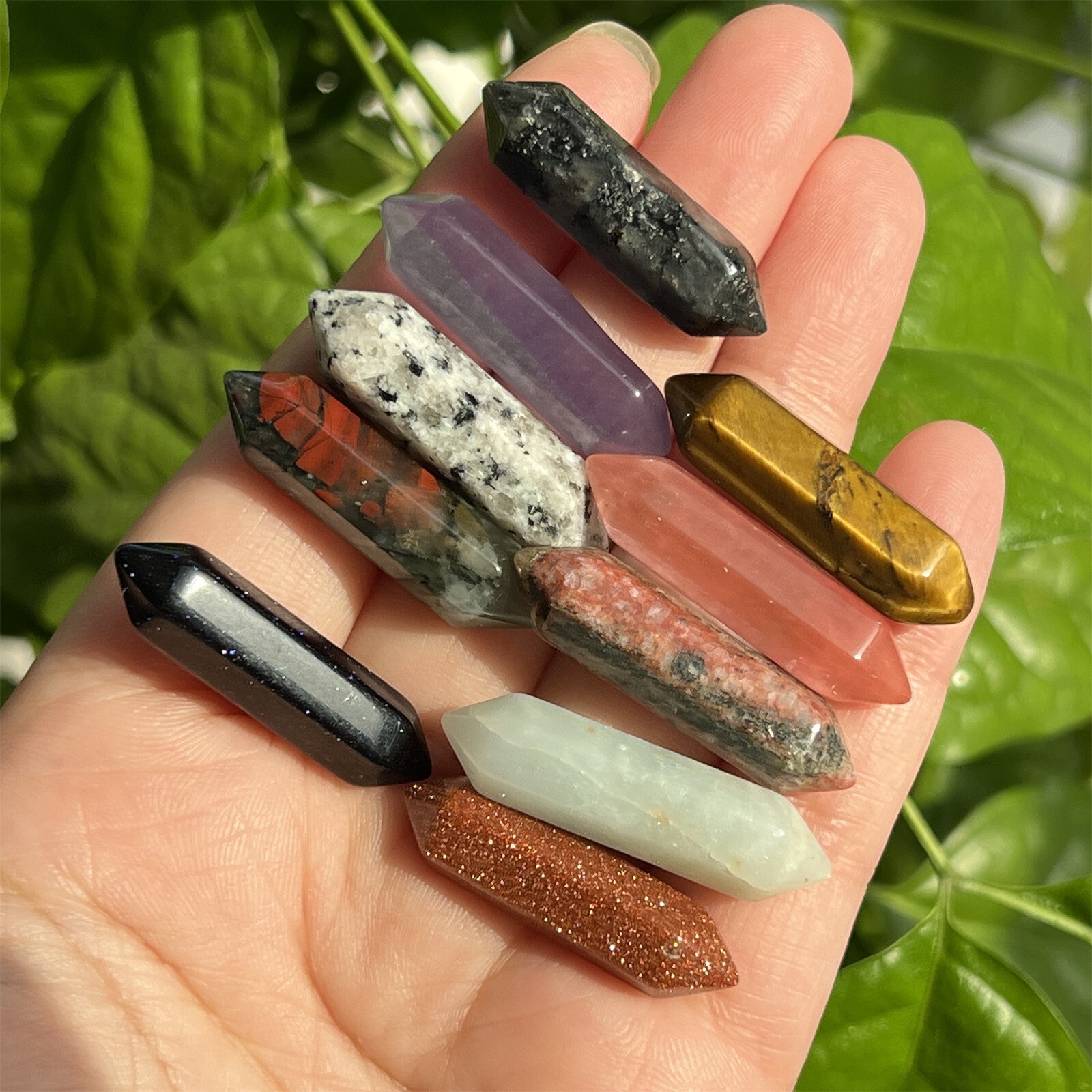 Top! Wholesale Natural Obelisk Mixed Quartz Crystal Wand Double Point gem 10pcs